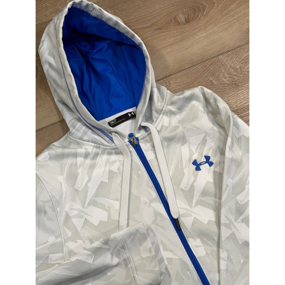 Under‎ Armour Mens Small Loose Fit Full Zip Hoodie White Gray Geometric Camo